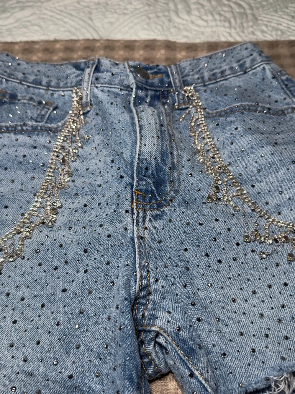 Forever 21 Light Blue Rhinestone Denim Shorts